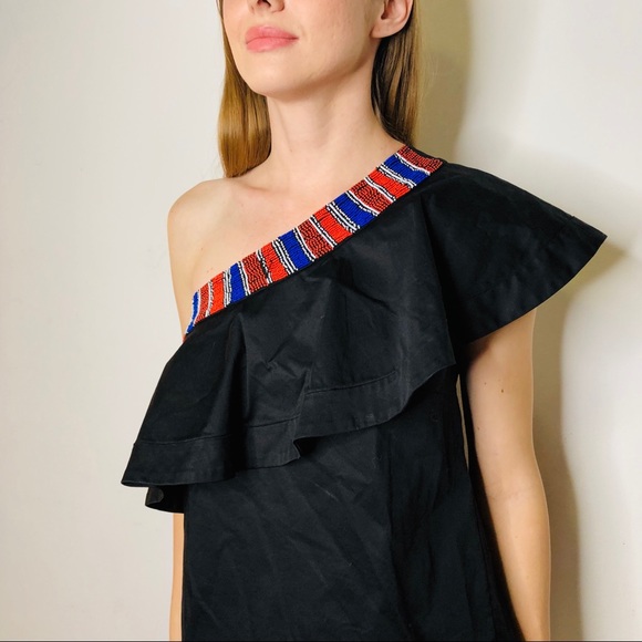 SALONI BEADED COLLAR RUFFLE TOP BLACK SHOPBOP 2 - Picture 5 of 7